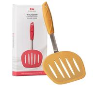 Espátula de silicona platino para tortitas WALTZGRIP de Kitchen Mama: Núcleo de acero inoxidable con cabeza cónica ranurada ancha, resistente al calor, duradera, apta para lavavajillas (Amarillo)