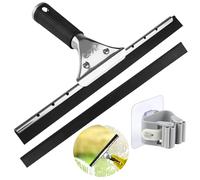 Espatula profesional para ventanas de 30 cm de acero inoxidable, limpiacristales con mango de goma suave negra para vidrio, azulejos, limpieza de ventanas, con tiras adhesivas de repuesto y ganchos