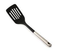 ARCOS Espátula Ranurada de Silicona, Rectangular y Flexible de 339 mm para Girar, Mezclar y Despegar Alimentos en Cocina. Mango y Cuerpo de Acero Inoxidable. Resiste 240º. Color Negro y gris