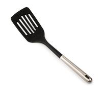 ARCOS Espátula Ranurada de Silicona, Rectangular y Flexible de 339 mm para Girar, Mezclar y Despegar Alimentos en Cocina. Mango y Cuerpo de Acero Inoxidable. Resiste 240º. Color Negro y gris