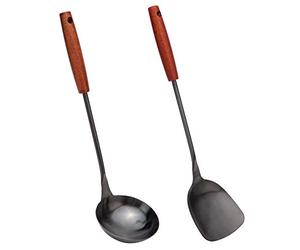 Espátula y cucharón, juego de herramientas para wok, 14,2 - 15 pulgadas, acero inoxidable 304