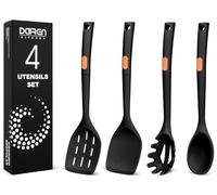 Espátulas de silicona y cucharas de espagueti, juego de 4 utensilios de cocina de silicona resistentes al calor, cucharas de cocina grandes antiadherentes para cocinar, mezclar, servir, escurrir