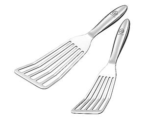 Espátulas ranuradas de acero inoxidable - 1x espatula cocina grande para pescado y 1x espátula cocina pequeña para tortitas con mango ergonómico - accesorios cocina perfectos como regalo