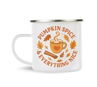Especia de calabaza y todo lo agradable taza - Taza de café de esmalte de otoño lindo - Cozy Autumn Aesthetic Cup for Pumpkin Lovers - Lindo regalo de Halloween para las mujeres - Taza Enabel Fall
