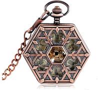 Especial copo de nieve forma hexagonal diseño números romanos esfera vintage mecánico de cuerda manual hombres mujeres cadenas reloj de bolsillo regalos para la familia