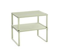 SONGMICS Especiero, Estante para Especias, Organizador para Armarios, para Mostradores, Elevador de Estantes, Apilable, Ampliable, Juego de 2 Estantes Metálicos para Cocina, Verde Laurel KCS001C01