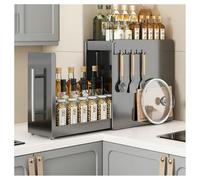 Especiero con 2 niveles y cajón, resistente, extensible, estante de metal estrecho, estante deslizante vertical para especias de cocina y utensilios de cocina (negro, 2 niveles, tamaño S)