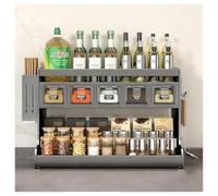 Especiero de pared con ganchos y soportes para utensilios, estante grande para especias de cocina para almacenar botellas de azúcar, sal, pimienta y aceite, opción de almacenamiento colgante y de pie