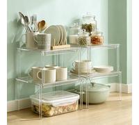Especiero Independiente, Juego de 4 Organizadores de Cocina Apilables-Estantes Transparentes para Armarios y Encimeras, Capacidad de hasta 5 kg-Para Especias, Tazas, Maquillaje y Decoración-Acrílico