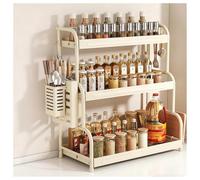 Especiero para encimera de trabajo, organizador grande de especias de metal inoxidable con ganchos y soportes para utensilios, organizador de especias de pie para cocina y baño (3 niveles, 40 cm)