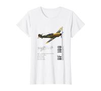 Especificaciones del Caza BF 109 de la Luftwaffe Camiseta gráfica económica, Mujer, Blanco, L