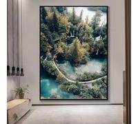 Espectacular póster de arte mural de paisaje natural, montaña, lago, barco, impresión en lienzo, cuadro, decoración moderna para el hogar (40x50cm/Sin marco)
