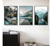 Espectacular póster de arte mural de paisaje natural, montaña, lago y barco, impresión en lienzo, cuadro, decoración moderna para el hogar (40x60cm/3 piezas sin marco)