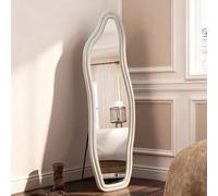 Espejo asimétrico de cuerpo entero, 160 x 50 cm, montaje en pared, espejo de cuerpo entero, espejo de pie, para salón, dormitorio, vestidor, final de pasillos junto a las escaleras (blanco, 160 x 50