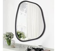 Espejo asimétrico grande negro de 66 x 45,7 cm, espejo de pared ovalado irregular, marco de madera moderno, forma única, montaje en pared, espejo artístico, decorativo para sala de estar,