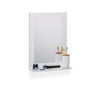 Relaxdays Espejo de Baño con Balda Hecho de MDF, Montaje en la Pared, Enmarcado, Rectangular, 55 x 40 x 12 cm, Blanco