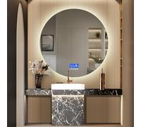 Espejo Baño con luz, Espelho Casa de Banho con 3 Niveles de Ajuste de Brillo Función de Desempañado espejo de Maquillaje con luz Espejo led Baño con Indicador de Temperatura (Espejo redondo b)