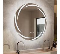 Espejo Baño con Luz Redondo 80 cm Espejos de Baño Antivaho Retroiluminado con 3 Colores de Luz Regulable en Atenuación Continua Espejo Pared Decorativo con Enchufe para Maquillaje Tocador Lavavo Hotel