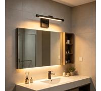 Espejo Baño LED Aplique de Pared Moderno Interior Impermeable Luz de Pared 180° Rotación Hierro Acrílico Lámpara de Pared Minimalista Largo Lineal Diseño para Dormitorio (57cm,Negro Luz Cálida)