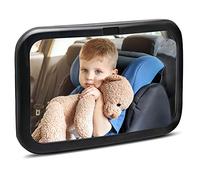 Espejo Coche Bebé Asiento Trasero-visión Amplia Clara con Ajustable pivote rotatorio de 360°-100% irrompible y establo-Universal cabido Extra Grande clásico Negro