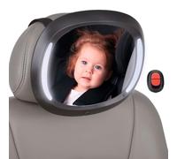 Espejo Coche Bebe con Luz LED Interbaby | Irrompible, Rotación 360º, Ajuste Universal | Espejo Retrovisor Asiento Trasero para Bebes, Instalación Fácil, Mando a Distancia, Negro