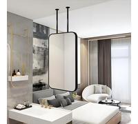 Espejo colgante de techo negro con varilla de metal, espejo decorativo sencillo para pared, espejo de maquillaje y afeitado, espejo transparente y práctico para el hogar y el hotel (40 x 70
