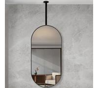 Espejo colgante ovalado con brazo de techo ajustable, espejo flotante de maquillaje para baño y hotel, marco de metal decorativo