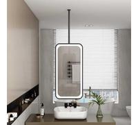 Espejo Colgante Ovalado con Iluminación LED Integrada (Regulable En Tres Colores) | De Maquillaje Y Afeitado For Baño | Varilla Metal Personalizable Disponible(Black,50x90cm)