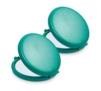 Espejo compacto para bolso, carcasa redonda de metal, aumento de doble cara 1X/2X, espejo de maquillaje portátil de viaje, mini espejo de bolsillo, verde pavo real, 2 paquetes