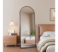 Espejo completo arqueado 162x53 cm, minimalista de pie grande, abombado, suspendido, elíptico, para dormitorio, salón, entrada, negro (negro