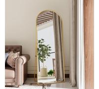 Espejo completo arqueado 165 x 60 cm, espejo de pie minimalista grande, espejo de suelo de longitud completa, espejo de pie abombado, suspendido, elíptico, para dormitorio salón de entrada, dorado