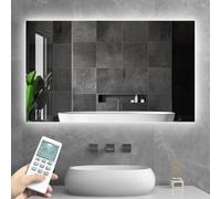Espejo con calefacción por infrarrojos con termostato, 580 W, con iluminación LED, calefacción por infrarrojos de pared con mando a distancia, calefacción eléctrica, espejo de baño, 100 x 60 cm