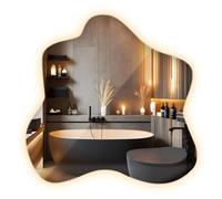 Espejo con Iluminación 48,3 x 47,9 cm para Baño Dormitorio Pasillo Recibidor Salón Luz Cálida Sin Marco Forma Ondulada Estilo Scandinavo Asimétrico Orgánico Decoración del Hogar de Maquillaje