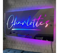 Espejo con Nombre Personalizado Espejo con Luz LED Iluminado Decoración de Pared Nombre Personalizado Letrero de Neón de Luz Multicolor, Navidad Boda Dormitorio Cumpleaños Decoración de Habitación