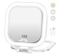 Espejo cosmético con iluminación, espejo de viaje recargable con luz, espejo de mesa de doble cara 10x/1x, 3 luces de color, regulable, espejo de aumento portátil con luz