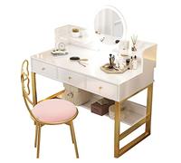 Espejo cosmético con luces y juego de mesa, espejo iluminado de pantalla táctil ajustable, con 3 cajones grandes, dos estantes y estantes para señoras o niñas Vanidad Adolescente con espejo y taburete