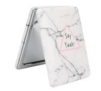 Espejo cosmético de cuero PU Marbling, espejo de maquillaje de doble cara plegable portátil (Mármol negro)