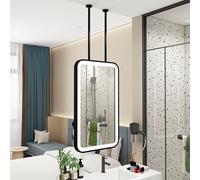 Espejo Cuadrado de Techo para Colgar, Espejo de baño para afeitarse, con Marco de Metal Negro y Doble Varilla, Longitud de Varilla Ajustable.(50cmx60cm)