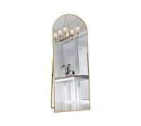 Espejo curvo completo, 162 x 53 cm, espejo de suelo grande de cuerpo entero, espejo sobre pata curva, suspendido, elíptico, para entrada de salón dormitorio, dorado
