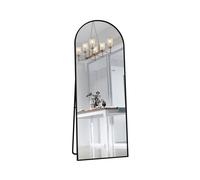 Espejo curvo completo, 162 x 53 cm, espejo de suelo grande de cuerpo entero, espejo sobre pata curva, suspendido, elíptico, para entrada de salón dormitorio, negro