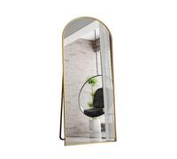 Espejo curvo completo, 180 x 80 cm, espejo de suelo grande de cuerpo entero, espejo sobre pata curva, suspendido, elíptico, para entrada de salón dormitorio, dorado