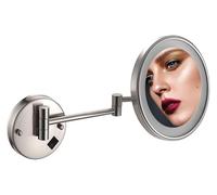 Espejo de afeitar montado en la pared Espejo de maquillaje de pared cromado, con luz y aumento, extensible, giratorio 360 grados, for baño y hotel.