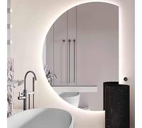 Espejo de baño antivaho sin marco, ajustable, 110/130 cm, temperatura de color, medio círculo, corte derecho, 120 cm, decoración moderna del hogar, resistente al vapor.