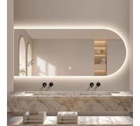Espejo de baño arqueado con luz LED de 122 cm, espejo de tocador de pared de 101 cm con luz regulable de 3 colores, antivaho con interruptor táctil, retroiluminado y sin marco (corte izquier