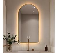 Espejo de baño arqueado de 130 cm con retroiluminación LED, antivaho, interruptor táctil, regulable en 3 colores, metal (negro, 24x40 pulgadas). Ideal para decoración moderna (dorado, 24x40 pulga