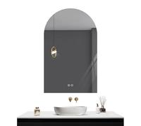 Espejo de baño arqueado montado en la pared, elegante espejo de maquillaje para dormitorio, hotel y decoración del hogar, diseño elegante y funcional, perfecto para cualquier espacio