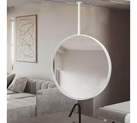 Espejo de baño circular con marco de metal y barra para colgar, espejo de pared de tocador de 15.7 pulgadas para maquillaje y afeitado en el hogar, diseño flotante elegante perfecto para decoración