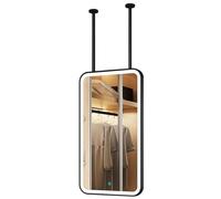 Espejo de baño Colgante de Techo con iluminación, Espejo de tocador Rectangular Decorativo, Espejos flotantes suspendidos con Marco de Metal y Doble Varilla, Negro(40cmx70cm)