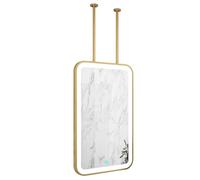 Espejo de baño Colgante LED para decoración de Pared, Espejo de tocador Rectangular Flotante Dorado con Brazo para afeitarse montado en el Techo - Fácil Montaje (40 cm x 70 cm)