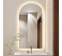 Espejo de baño con arco LED inteligente, espejo Vani montado en la pared con luces regulables de temperatura de 3 colores, iluminación para sala de estar y entrada, fácil de instalar (40 x 70 cm)